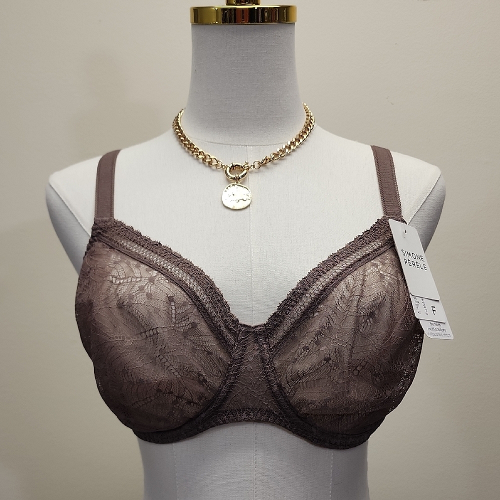 Simone Perele Sheer Floral Lace Underwire Bra Brown Adjustable Straps NWT